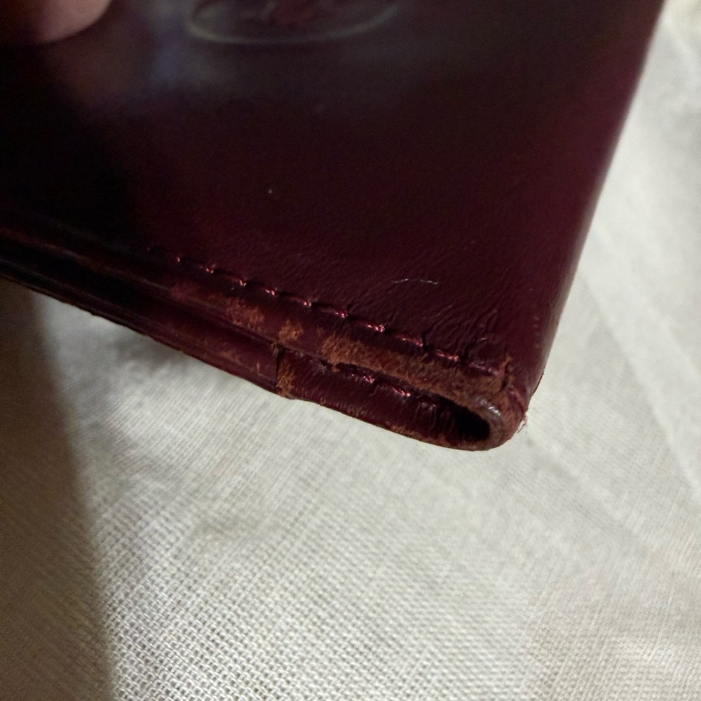Vintage Must de Cartier Bordeaux Leather Card Holder-Gold Corner Made in France - Picture 6 of 9